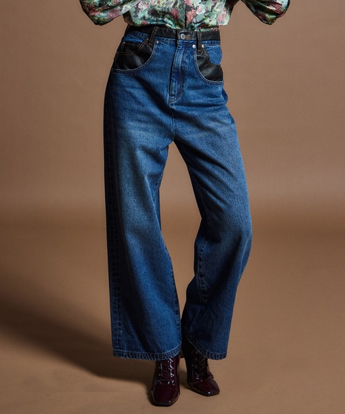MAISON SPECIAL(メゾンスペシャル)の「【26WINTER PRE-ORDER】Vegan Leather Docking Straight Denim/ヴィーガンレザードッキングストレートデニム(デニムパンツ・レディース・ネイビー/カーキ/ブルー・38/36)」の3枚目の写真