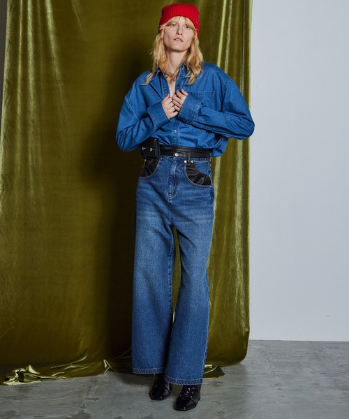 MAISON SPECIAL(メゾンスペシャル)の「【26WINTER PRE-ORDER】Vegan Leather Docking Straight Denim/ヴィーガンレザードッキングストレートデニム(デニムパンツ・レディース・ネイビー/カーキ/ブルー・38/36)」の12枚目の写真