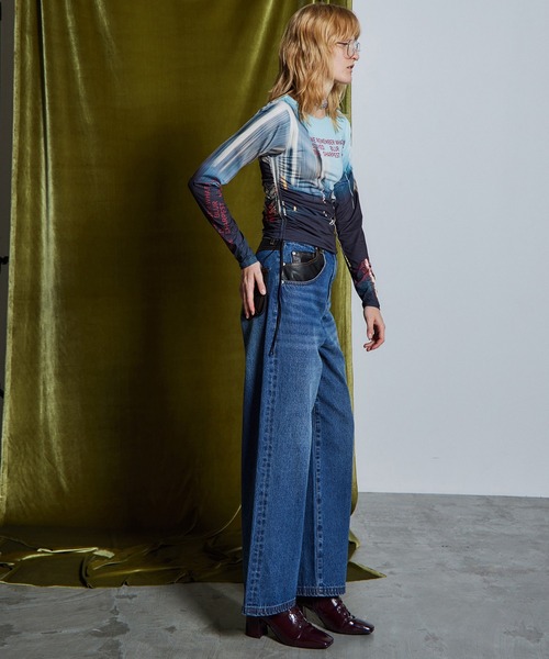 MAISON SPECIAL(メゾンスペシャル)の「【26WINTER PRE-ORDER】Vegan Leather Docking Straight Denim/ヴィーガンレザードッキングストレートデニム(デニムパンツ・レディース・ネイビー/カーキ/ブルー・38/36)」の22枚目の写真