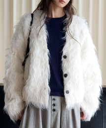 26AW/3色展開ウール混Vネックロングシャギーニットカーディガン