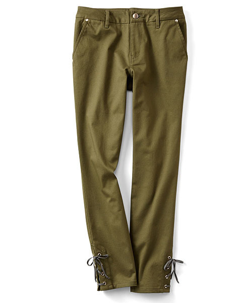 IEDIT(イディット)の「【股下丈が選べる】ララ・ステラ レースアップヘムが印象的な美脚ストレッチチノパンツ (チノパンツ・レディース・ベージュ/カーキ・5/15 /2/9/11/14/8/3/12/1/10/6/13/16/7/4)」の1枚目の写真