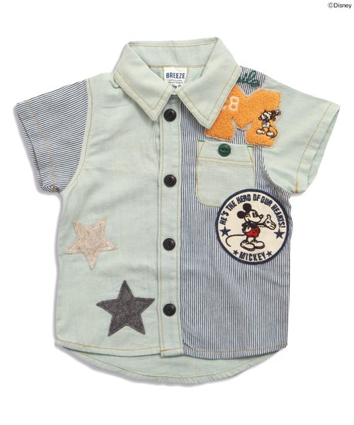 BREEZE（ブリーズ）の「Disney（ディズニー）ミッキーアップリケ半袖シャツ（シャツ/ブラウス・キッズ・ネイビー/サックスブルー・140/95/110/80/90/100/120/130）」の4枚目の写真