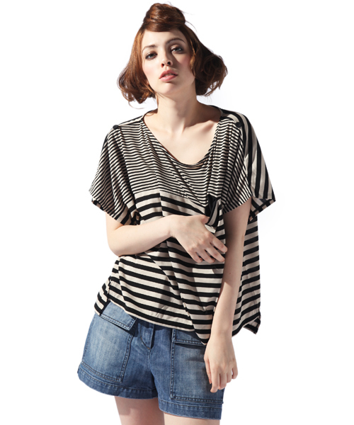 CROON A SONG(クルーンアソング)の「ボーダートップス(Tシャツ/カットソー・レディース・ホワイト/ベージュ・38)」の1枚目の写真