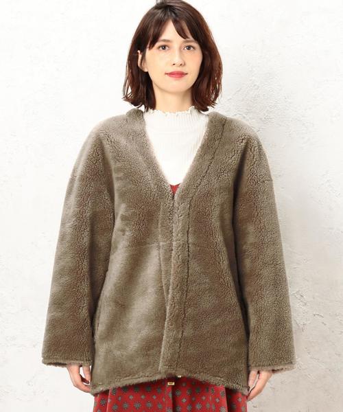 green label relaxing（グリーンレーベルリラクシング）の「[WEB限定] CF ボア 2WAY コート SHORT ◆（その他アウター・レディース・モカ/ナチュラル・36/38）」の4枚目の写真