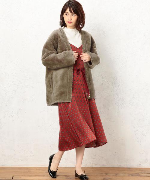 green label relaxing（グリーンレーベルリラクシング）の「[WEB限定] CF ボア 2WAY コート SHORT ◆（その他アウター・レディース・モカ/ナチュラル・36/38）」の6枚目の写真