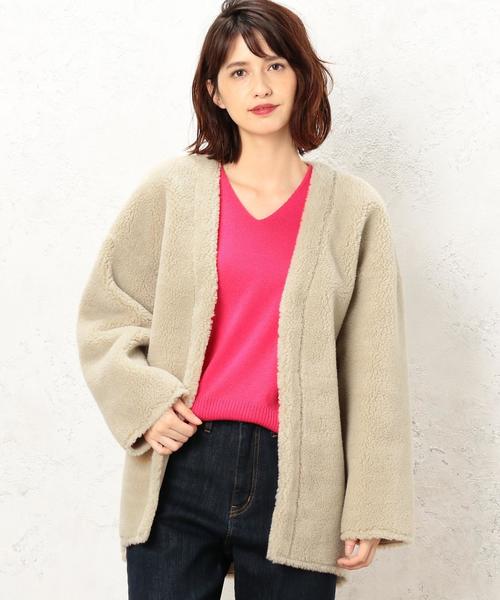 green label relaxing（グリーンレーベルリラクシング）の「[WEB限定] CF ボア 2WAY コート SHORT ◆（その他アウター・レディース・モカ/ナチュラル・36/38）」の20枚目の写真