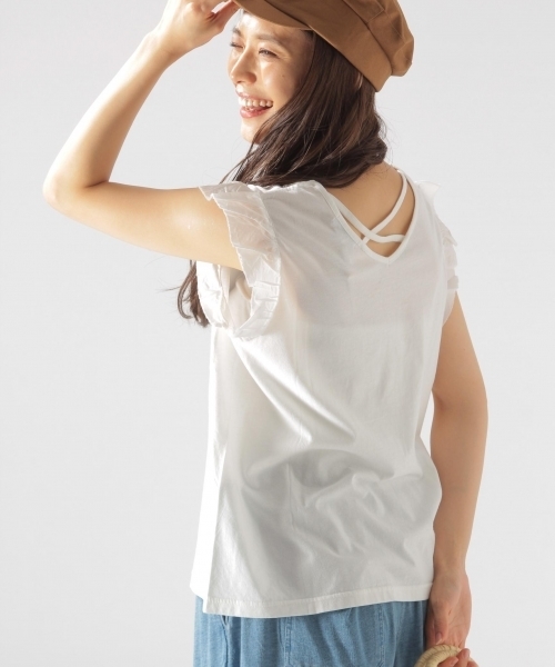 BAYFLOW(ベイフロー)の「BAYFLOW/バッククロスノースリーブプルオーバー 18SS(Tシャツ/カットソー)」|オフホワイト