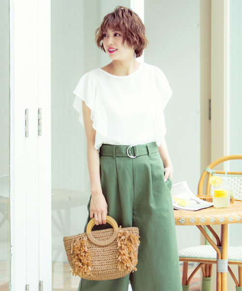 KOBE LETTUCE（コウベレタス）の「ウッドハンドルペーパーバッグ/かごバッグ/ハンドバッグ/BAG/レディース[B1146]神戸レタス（かごバッグ・レディース・ベージュ/ラベンダー/ネイビー・FREE）」の8枚目の写真