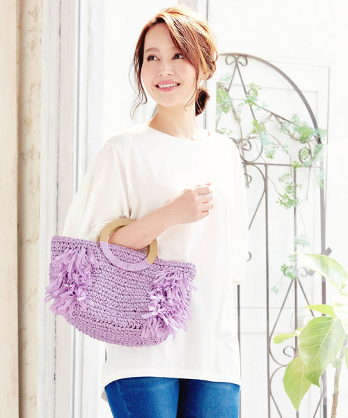 KOBE LETTUCE（コウベレタス）の「ウッドハンドルペーパーバッグ/かごバッグ/ハンドバッグ/BAG/レディース[B1146]神戸レタス（かごバッグ・レディース・ベージュ/ラベンダー/ネイビー・FREE）」の9枚目の写真