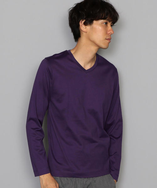 green label relaxing(グリーンレーベルリラクシング)の「CM オーガニック クリア Vネック LS カットソー ◆(Tシャツ/カットソー・メンズ・ホワイト/ブラック/ブラウン/パープル/グレー/ライラック・SMALL/MEDIUM/X-LARGE/LARGE)」の6枚目の写真