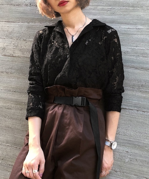 PAGEBOY（ページボーイ）の「レトロレース開襟シャツ（シャツ/ブラウス・レディース・ホワイト/ブラック/マスタード/オレンジ・FREE）」の2枚目の写真