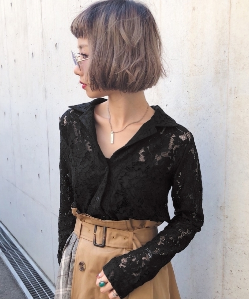 PAGEBOY（ページボーイ）の「レトロレース開襟シャツ（シャツ/ブラウス・レディース・ホワイト/ブラック/マスタード/オレンジ・FREE）」の9枚目の写真