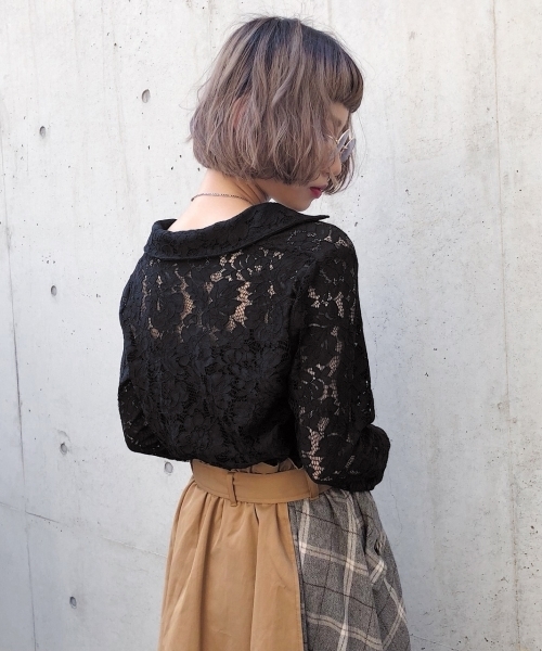 PAGEBOY（ページボーイ）の「レトロレース開襟シャツ（シャツ/ブラウス・レディース・ホワイト/ブラック/マスタード/オレンジ・FREE）」の10枚目の写真