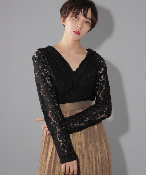 PAGEBOY（ページボーイ）の「レトロレース開襟シャツ（シャツ/ブラウス・レディース・ホワイト/ブラック/マスタード/オレンジ・FREE）」の17枚目の写真