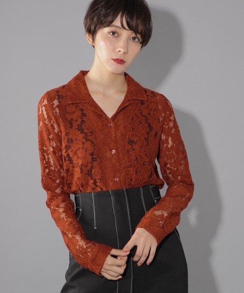 PAGEBOY（ページボーイ）の「レトロレース開襟シャツ（シャツ/ブラウス・レディース・ホワイト/ブラック/マスタード/オレンジ・FREE）」の18枚目の写真