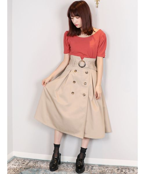 dazzlin（ダズリン）の「トレンチミモレスカート（スカート・レディース・ベージュ/ネイビー/カーキ/ブラウン・SMALL/MEDIUM）」の9枚目の写真