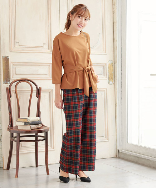 KOBE LETTUCE（コウベレタス）の「チェック柄ロング丈ワイドパンツ＊ボトムス/レディース[M2270]神戸レタス（その他パンツ・レディース・ブラック系その他/ブラウン系その他/レッド系その他・FREE）」の8枚目の写真