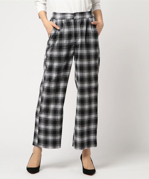 KOBE LETTUCE（コウベレタス）の「チェック柄ロング丈ワイドパンツ＊ボトムス/レディース[M2270]神戸レタス（その他パンツ・レディース・ブラック系その他/ブラウン系その他/レッド系その他・FREE）」の2枚目の写真