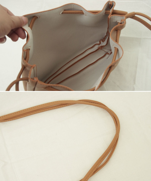 select MOCA（セレクトモカ）の「フェイクレザー巾着バッグ（ショルダーバッグ・レディース・ブラック/ベージュ/キャメル・FREE）」の12枚目の写真