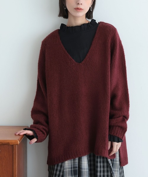 osharewalker(オシャレウォーカー)の「『ゆるふわVネックニット』(ニット/セーター・レディース・ネイビー/グレー/ボルドー/ブラック/ベージュ系その他・1/2)」の5枚目の写真