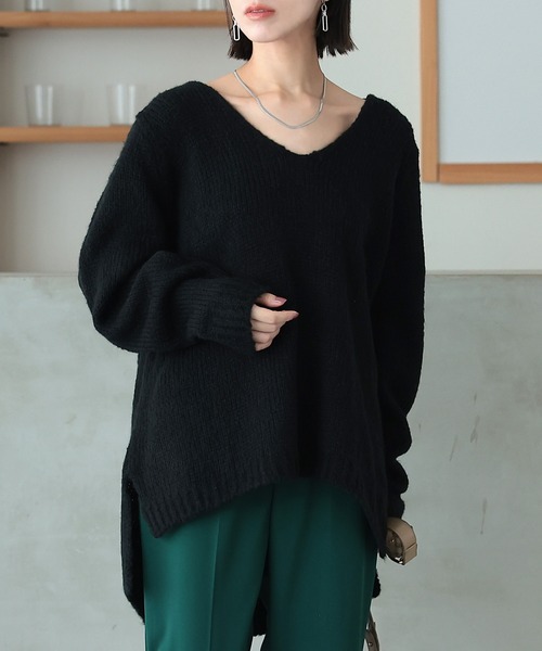 osharewalker(オシャレウォーカー)の「『ゆるふわVネックニット』(ニット/セーター・レディース・ネイビー/グレー/ボルドー/ブラック/ベージュ系その他・1/2)」の1枚目の写真