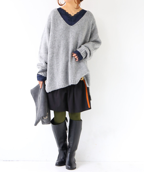 osharewalker(オシャレウォーカー)の「『ゆるふわVネックニット』(ニット/セーター・レディース・ネイビー/グレー/ボルドー/ブラック/ベージュ系その他・1/2)」の8枚目の写真