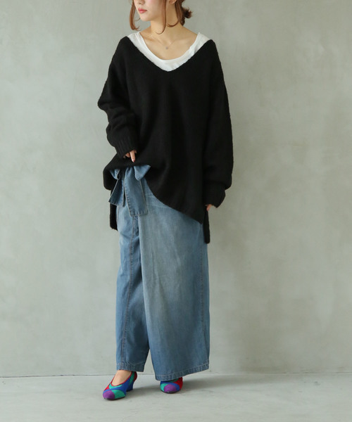 osharewalker(オシャレウォーカー)の「『ゆるふわVネックニット』(ニット/セーター・レディース・ネイビー/グレー/ボルドー/ブラック/ベージュ系その他・1/2)」の10枚目の写真