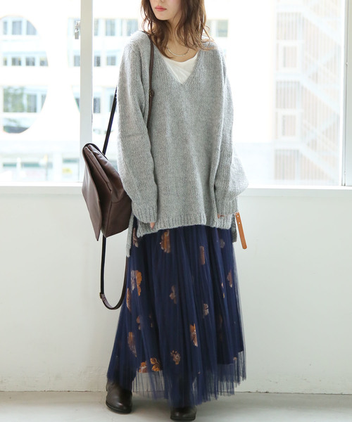 osharewalker(オシャレウォーカー)の「『ゆるふわVネックニット』(ニット/セーター・レディース・ネイビー/グレー/ボルドー/ブラック/ベージュ系その他・1/2)」の14枚目の写真