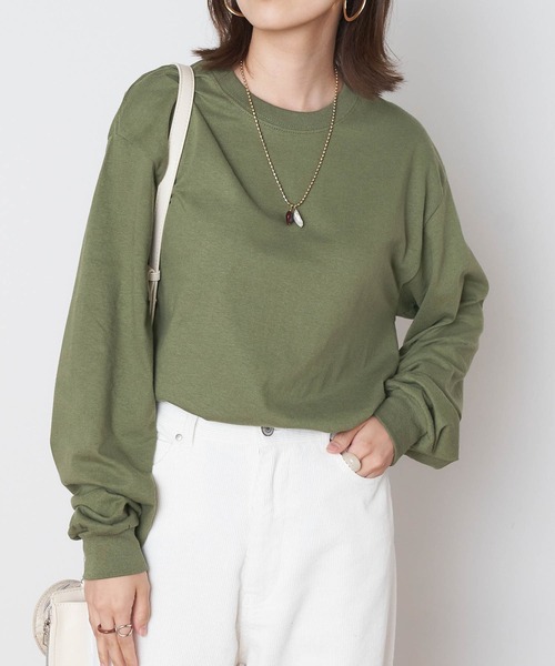 GILDAN（ギルダン）の「【GILDAN ギルダン】 ビッグシルエットクルーネックロンT（Tシャツ/カットソー・レディース・グリーン系その他/ホワイト/グレー/チャコール/ゴールド/ネイビー/オリーブ/ブラック/パープル/ナチュラル/マルーン/オレンジ系その他/サンドベージュ/オレンジ・M/XL/L/S）」の8枚目の写真