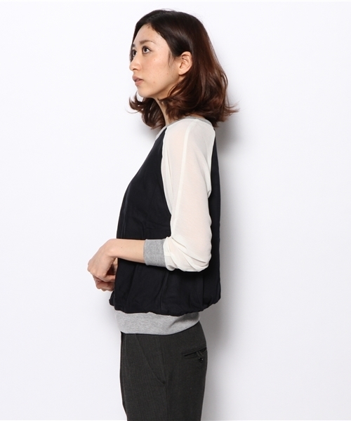 PLST(プラステ)の「レーヨン混ブロックカラー切替プルオーバー(Tシャツ/カットソー・レディース・オフホワイト/ピンク・2)」の3枚目の写真