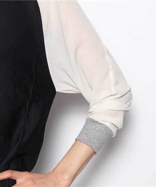 PLST(プラステ)の「レーヨン混ブロックカラー切替プルオーバー(Tシャツ/カットソー・レディース・オフホワイト/ピンク・2)」の6枚目の写真