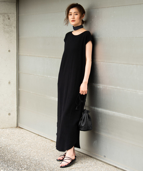 Aunt Marie's（アントマリーズ）の「AUNT MARIE'S ヘンリーネックハニカムワッフルノースリワンピース（ワンピース・レディース・ブラック/ブラウン/アイボリー・FREE）」の2枚目の写真