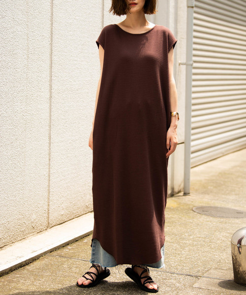 Aunt Marie's（アントマリーズ）の「AUNT MARIE'S ヘンリーネックハニカムワッフルノースリワンピース（ワンピース・レディース・ブラック/ブラウン/アイボリー・FREE）」の12枚目の写真