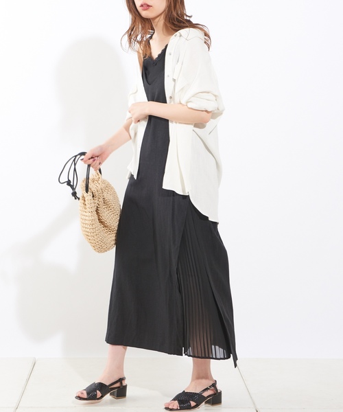 natural couture（ナチュラルクチュール）の「サイドプリーツキャミワンピース（ワンピース・レディース・ブラック/オートミール/ブラウン系その他/キャメル/ストライプ・FREE）」の6枚目の写真