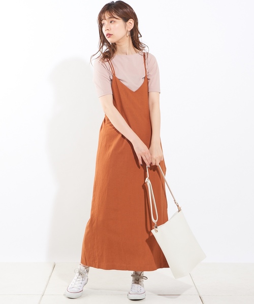 natural couture（ナチュラルクチュール）の「サイドプリーツキャミワンピース（ワンピース・レディース・ブラック/オートミール/ブラウン系その他/キャメル/ストライプ・FREE）」の7枚目の写真