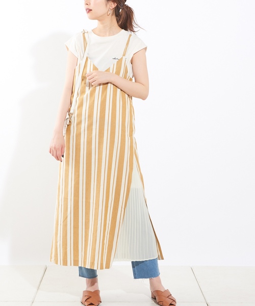 natural couture（ナチュラルクチュール）の「サイドプリーツキャミワンピース（ワンピース・レディース・ブラック/オートミール/ブラウン系その他/キャメル/ストライプ・FREE）」の14枚目の写真