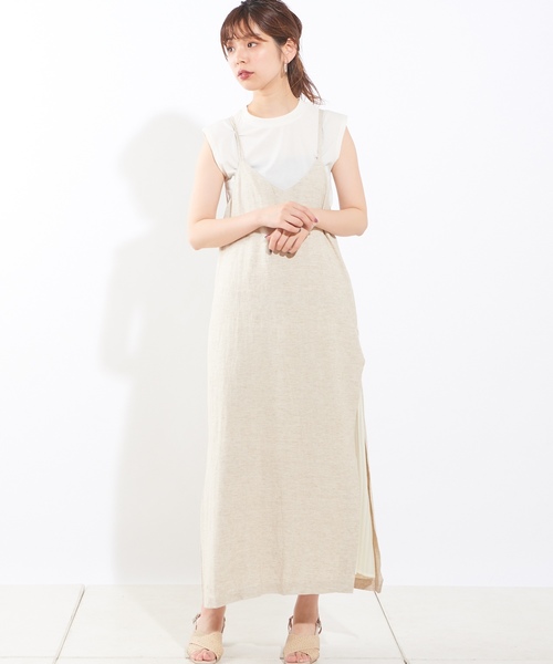 natural couture（ナチュラルクチュール）の「サイドプリーツキャミワンピース（ワンピース・レディース・ブラック/オートミール/ブラウン系その他/キャメル/ストライプ・FREE）」の8枚目の写真