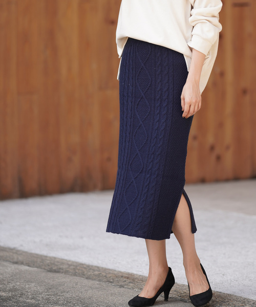 rps（アールピーエス）の「ケーブル編みタイトスカート（スカート・レディース・ベージュ/ネイビー/アイボリー・M）」の11枚目の写真