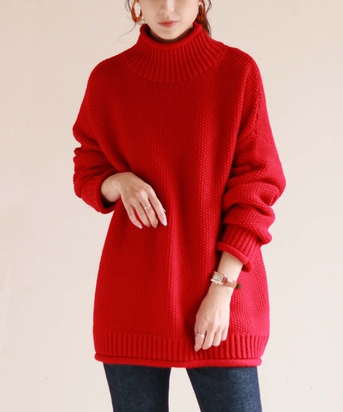 HER CLOSET(ハークローゼット)の「【HERCLOSET】バルキーローゲージロールハイネックニット(ニット/セーター・レディース・ブラック/ブラウン/グレー/レッド/アイボリー/ブルーグリーン・M)」の6枚目の写真