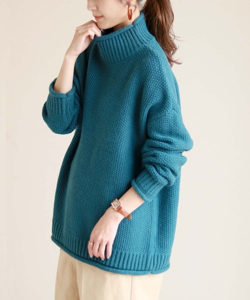 HER CLOSET(ハークローゼット)の「【HERCLOSET】バルキーローゲージロールハイネックニット(ニット/セーター・レディース・ブラック/ブラウン/グレー/レッド/アイボリー/ブルーグリーン・M)」の5枚目の写真