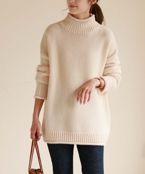 HER CLOSET(ハークローゼット)の「【HERCLOSET】バルキーローゲージロールハイネックニット(ニット/セーター・レディース・ブラック/ブラウン/グレー/レッド/アイボリー/ブルーグリーン・M)」の3枚目の写真