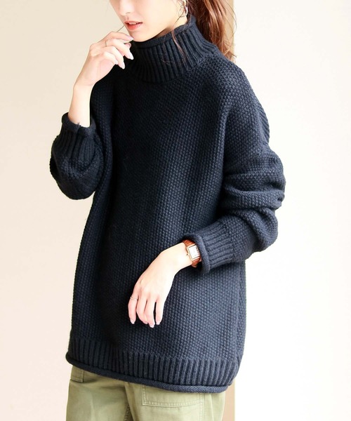 HER CLOSET(ハークローゼット)の「【HERCLOSET】バルキーローゲージロールハイネックニット(ニット/セーター・レディース・ブラック/ブラウン/グレー/レッド/アイボリー/ブルーグリーン・M)」の1枚目の写真