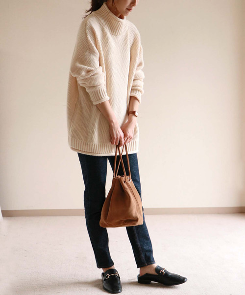 HER CLOSET(ハークローゼット)の「【HERCLOSET】バルキーローゲージロールハイネックニット(ニット/セーター・レディース・ブラック/ブラウン/グレー/レッド/アイボリー/ブルーグリーン・M)」の7枚目の写真