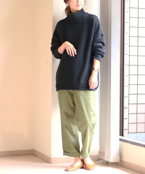 HER CLOSET(ハークローゼット)の「【HERCLOSET】バルキーローゲージロールハイネックニット(ニット/セーター・レディース・ブラック/ブラウン/グレー/レッド/アイボリー/ブルーグリーン・M)」の8枚目の写真