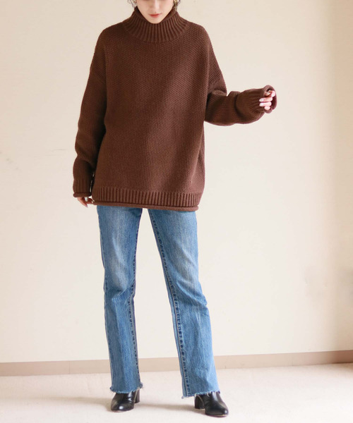 HER CLOSET(ハークローゼット)の「【HERCLOSET】バルキーローゲージロールハイネックニット(ニット/セーター・レディース・ブラック/ブラウン/グレー/レッド/アイボリー/ブルーグリーン・M)」の10枚目の写真