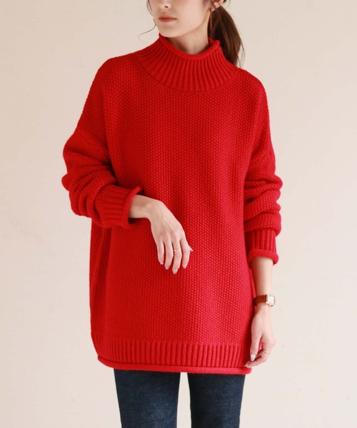 HER CLOSET(ハークローゼット)の「【HERCLOSET】バルキーローゲージロールハイネックニット(ニット/セーター・レディース・ブラック/ブラウン/グレー/レッド/アイボリー/ブルーグリーン・M)」の19枚目の写真
