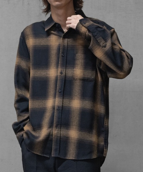 セール】【a】ソフトネル オンブレチェックシャツ（シャツ