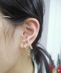 立体デザイン多層ジオメトリイヤーカフ風 ピアス