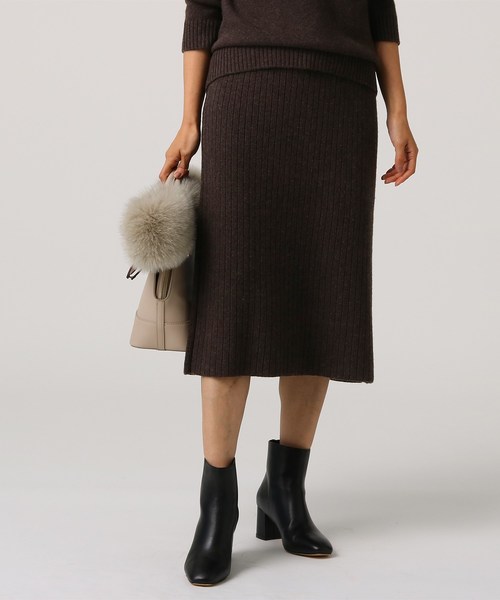 L リブニットミモレタイトスカート