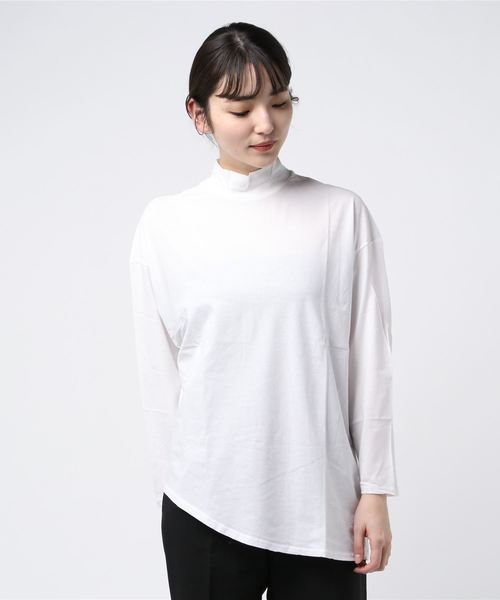 M/M ATTACHMENT(エムエムアタッチメント)の「【M/M ATTACHMENT(エムエムアタッチメント)】40/1フレスカハイゲージ天竺モックネックロングスリーブ(Tシャツ/カットソー・レディース・ブラウン/ホワイト・1)」の1枚目の写真